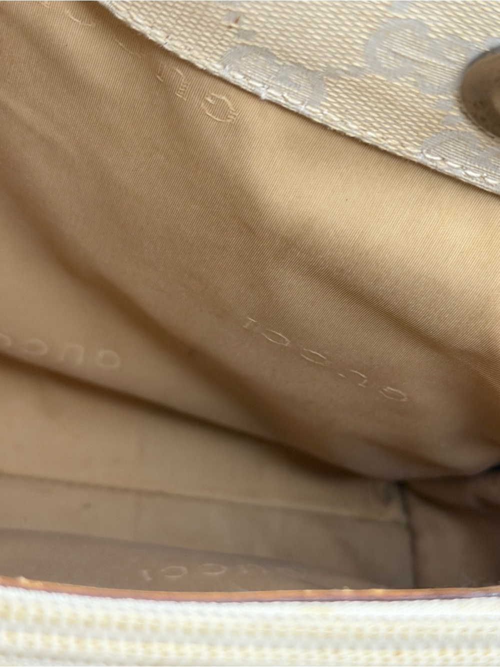 Gucci GG Canvas Bamboo Handle Tote Ivory Beige Vintage Italy - Picture 13 of 13
